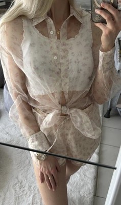 ZARA transparente Bluse Shorts kurze Hose Set Blümchen S/36