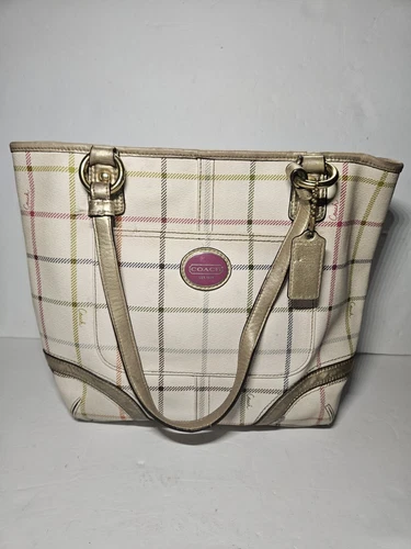 BORSA A TRACOLLA COACH WHITE PLAID HERITAGE BORSA CON CERNIERA n.K1173 F19174