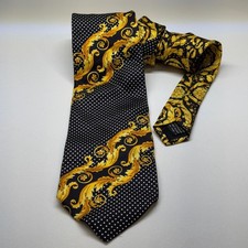 Gianni Versace 90s Vintage Silk Tie Baroque Gold Black Made in Italy