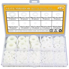 640-Piece 8-Size White Nylon Washers Assortment Kit - Metric & Flat Washers (...
