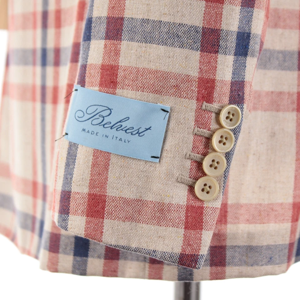 Belvest NWT Silk Double Breasted Sport Coat Size 52R 42R US Beige/Red/Blue Plaid - Image 3 of 4
