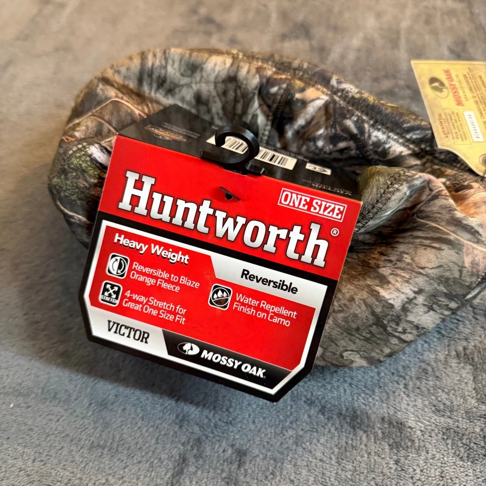 Huntworth Reversible Mossy Oak Camo Fleece Beanie Hat Blaze Orange Winter Mens - Image 4 of 4