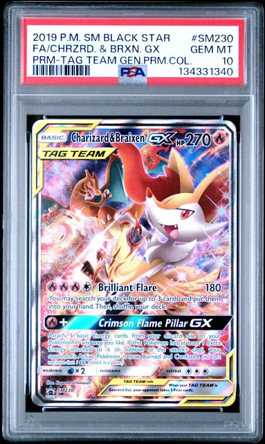 2019 POKEMON SM BLACK STAR PROMO #SM230 FULL ART/CHARIZARD & BRAIXEN GX PSA 10