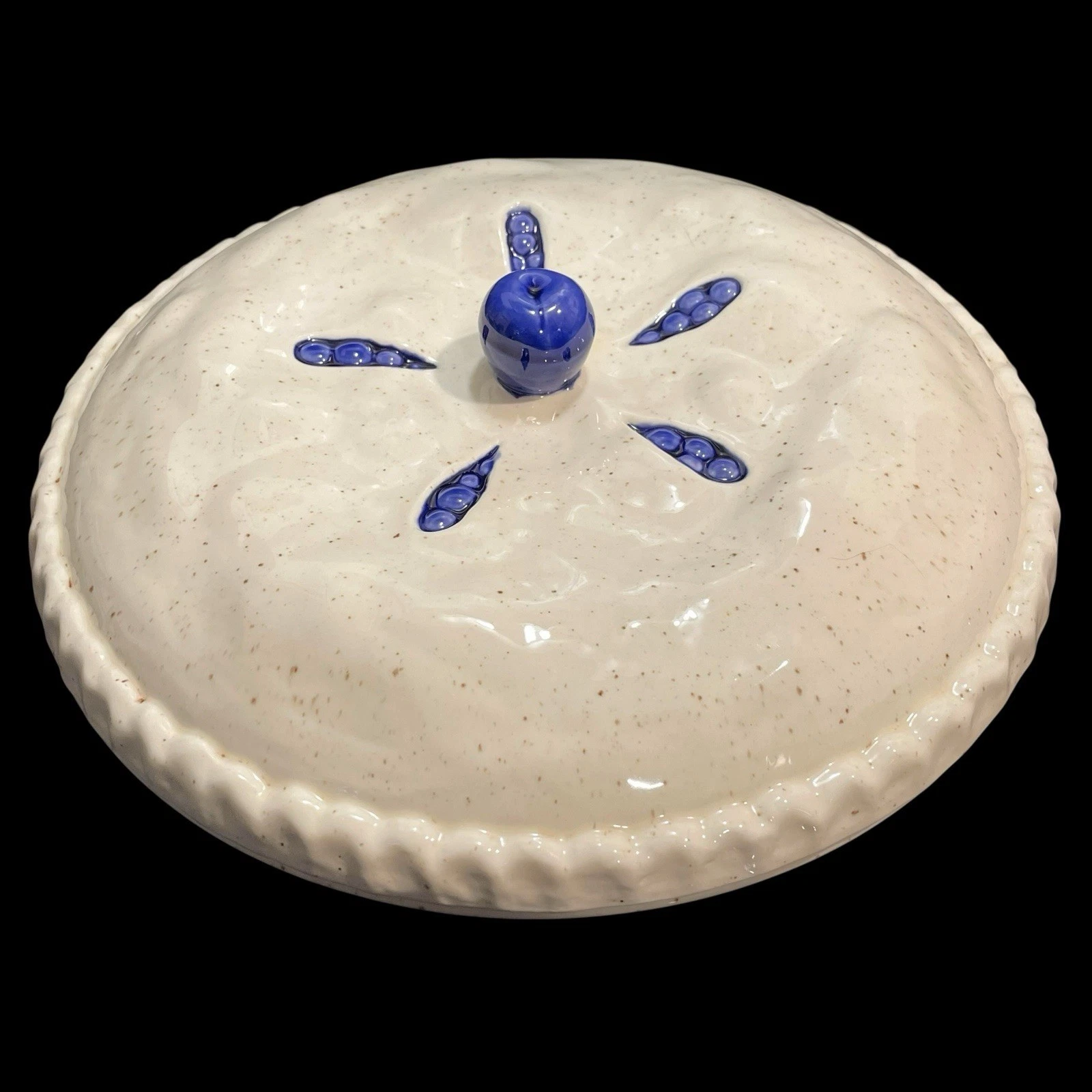 Vintage 1980s Blueberry Pie Tart Keeper Unique Pottery Art Covered Dish Platter