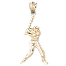 Baseball Player Charm Pendant 14k Gold