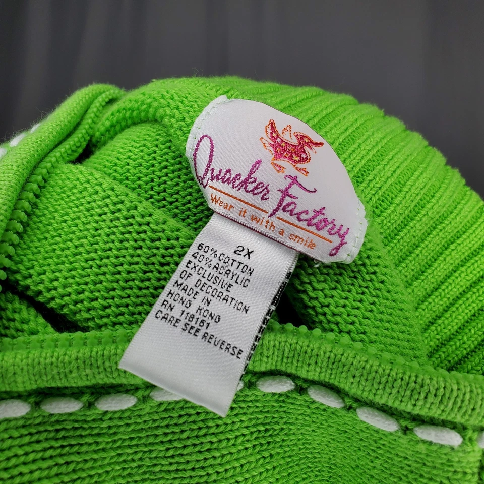 Quacker Factory Zipper Cardigan Women 2X Green Fair Isle 90's - Image 3 of 4