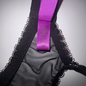 Agent Provocateur Black Sheer Mesh Underwire Bra Pink Lace Trim Bow 36D Vintage
