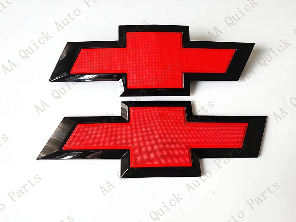 2PCS Gloss Black Red Front Tailgate Bowtie Emblem Silverado 1500 2500 HD/3500 HD - Image 4 of 4