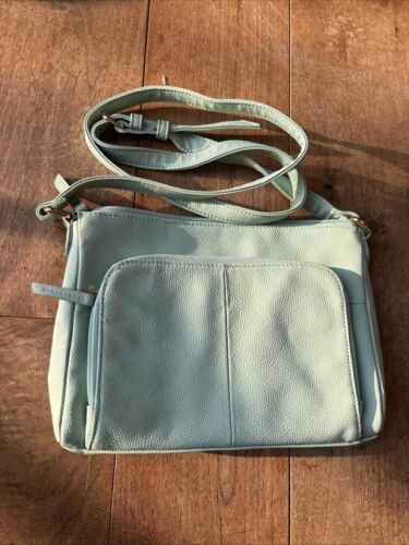 Tignanello Aqua Pale Green Leather Organiser Handbag, Shoulder Bag VGC - Picture 3 of 11