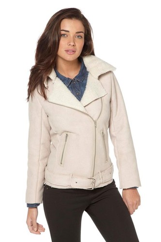 BNWT NEW LADIES FAUX SUEDE BORG BIKER 