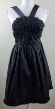 Anthropologie Burlap Flower Ruffle Bottom Sleeveless Dress Black Size 4