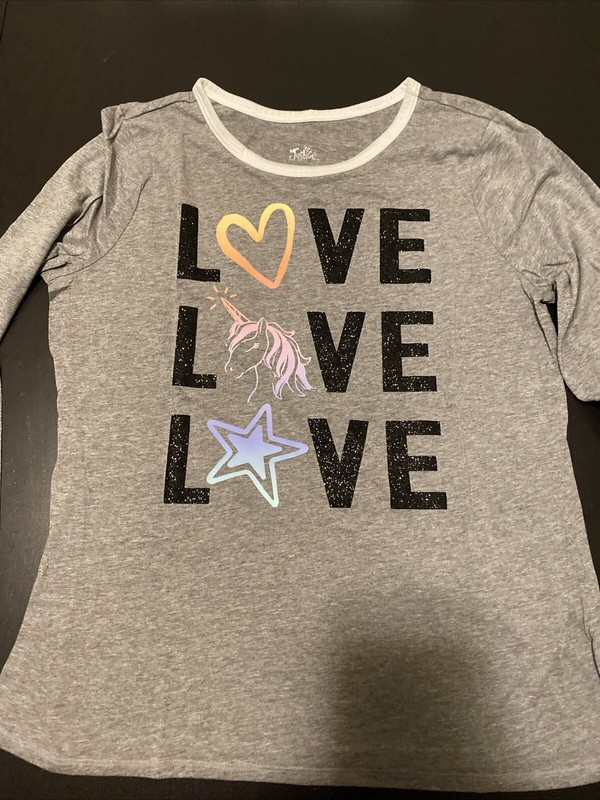 JUSTICE Girls Size 14/16 Sparkling TRIPLE LOVE Statement Graphic Tee Top, Horse