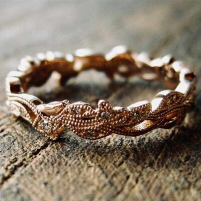 Fashion Leaf Women Wedding Ring 14k Rose Gold Filled Cubic Zircon Ring Sz  6-10