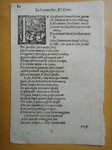1607-LA CORNACCHIA, e'l CANE-Xilografia di GIOVANNI MARIO VERDIZZOTTI-originale+ - Foto 2 di 2