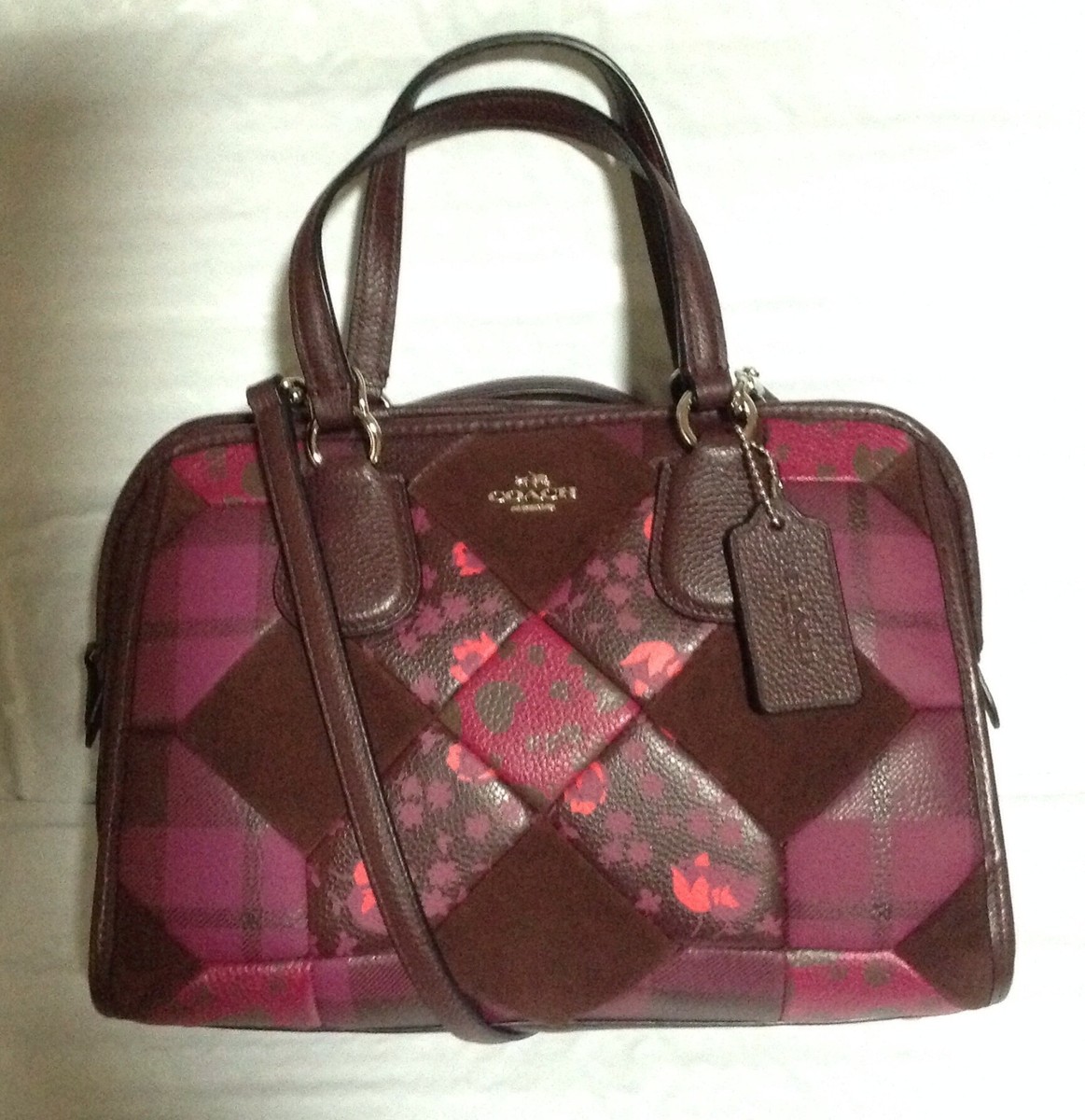 COACH Women's Nolita Patchwork Pebbled Suede Print Leather Satchel