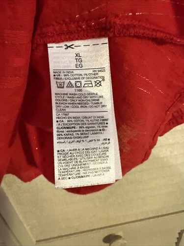 NWOT Old Navy Tunic Blouse XL Red Semi Sheer Gold Metallic Thread Peasant - Picture 7 of 9