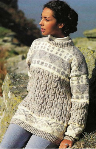 Ladies Long Cable Fair Isle Tunic 