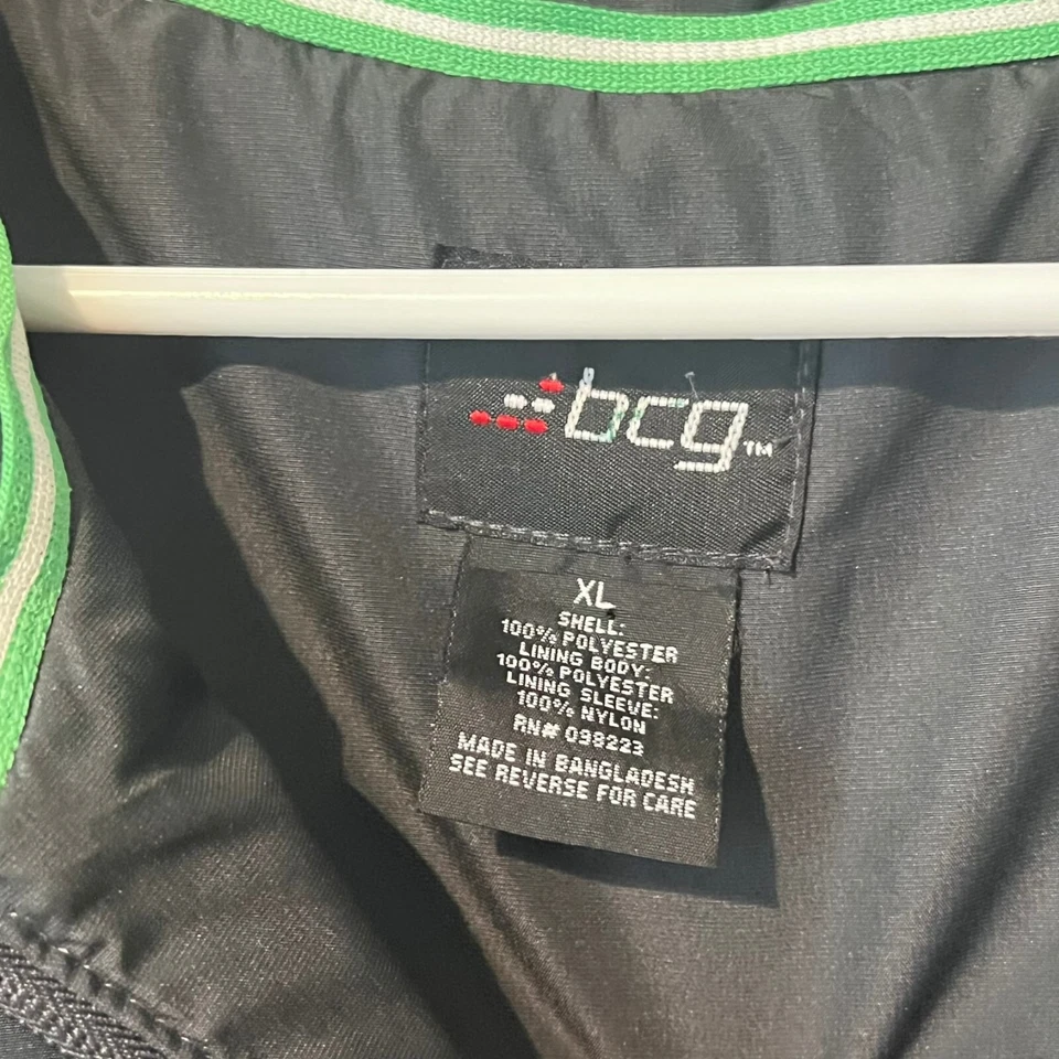 Bcg Mens Track Jacket Size XL Black Green Striped Four Zip Shell Windbreaker - Image 2 of 4
