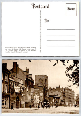 Postcard reprint of 1911 photo, Cheyne Walk along the Thames London