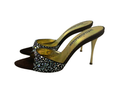 Francesco Sacco Womens Suede Brown Rhinestone Sandal Size 37 Italy Retail $1120