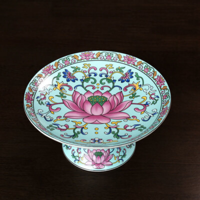 Enamel Fruit Dish Religion Ceramics Offering Buddha Tribute Plate Guanyin Lotus