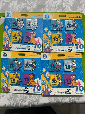 Disney 70th Anniversary 4 Pin Character Set.  Minie, Daisy, Pluto, Chip and Dale