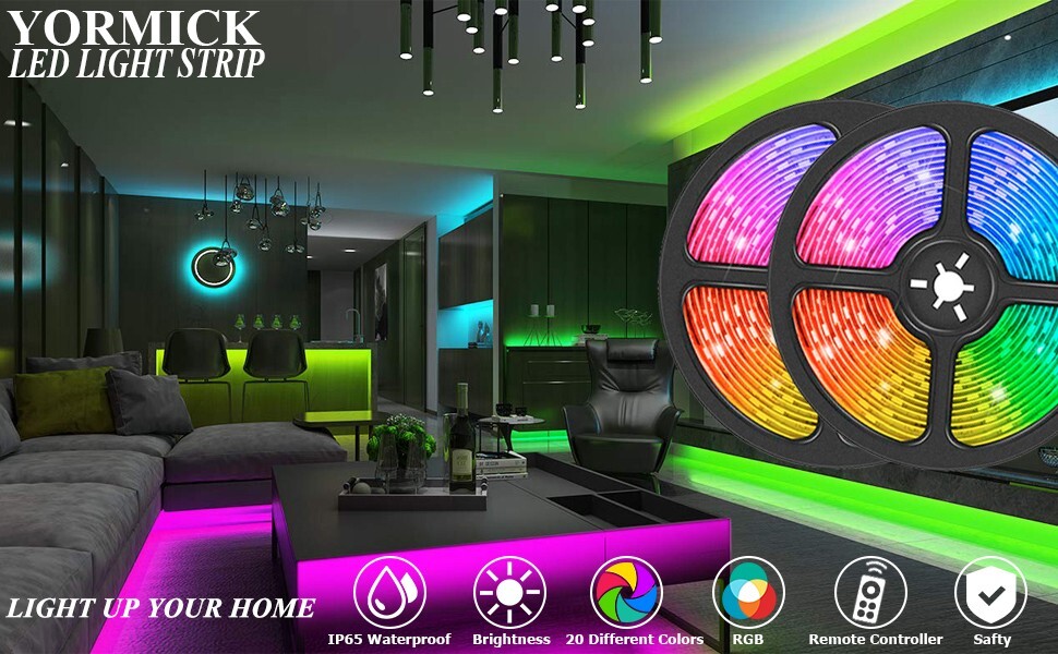 YORMICK LED STRIP LIGHTS ,RGB WATERPROOF ,FLEXIBLE SELF ADHESIVE COLOR