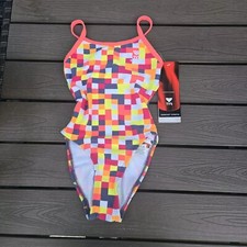 TYR Durafast Digitizer Youth Girl Geometric Swim Thin-X SZ 22 Mismarked NEW