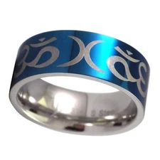 Electric Blue Ohm Ring Womens Mens Stainless Steel Aum Band Sizes 6.5-7.5 8mm
