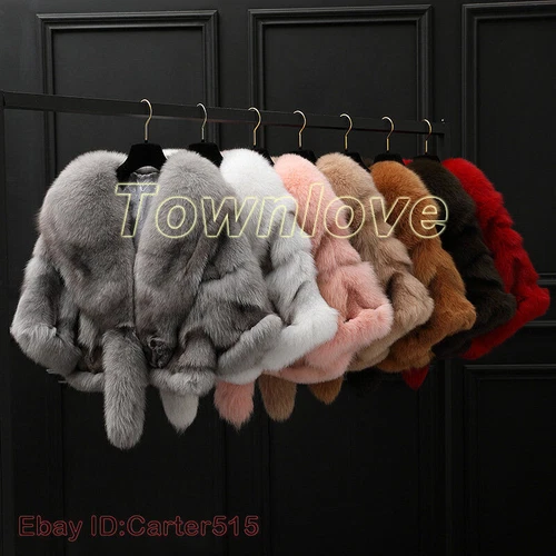 Damen 100% Echt Fuchspelz Kurzjacke Winter Pelzmäntel Oberbekleidung Warm Schal - Bild 3 von 14