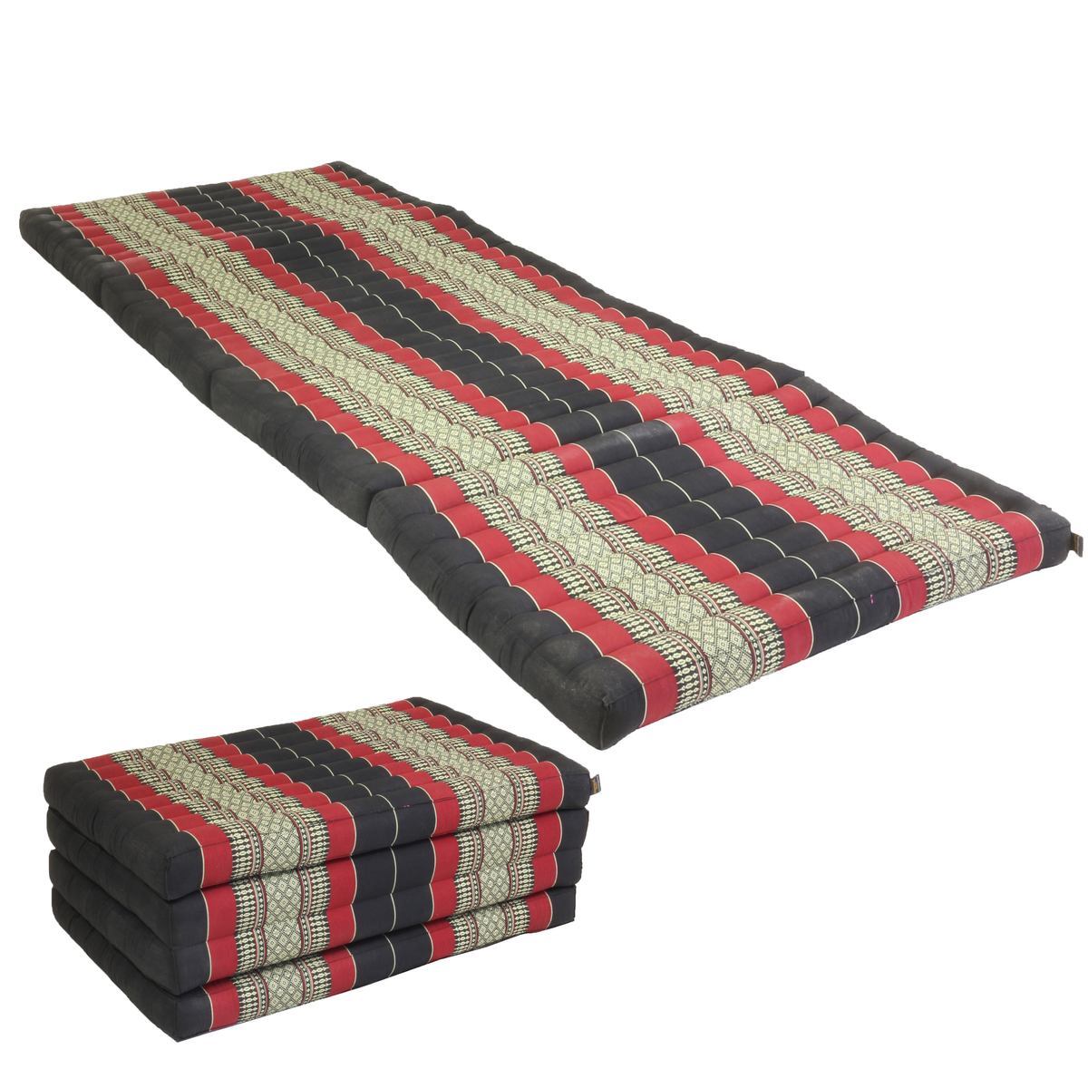 Kapok Klappmatratze Thaimatte Klappmatte Faltmatte Schwarz Rot 200 x 80 cm