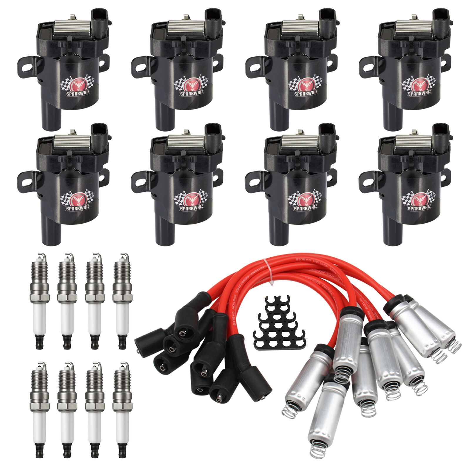 Set of 8 Round Ignition Coil Pack UF262 with Spark Plug and Wire For Chevy GMC