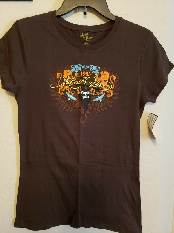 Papas and beer womens tshirt size L brown