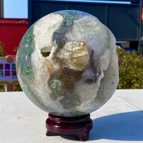 12.19LB Natural Geode Aquatic Plant Water Grass Moss Agate Balls Crystal Sphere - 第 1/18 張圖片