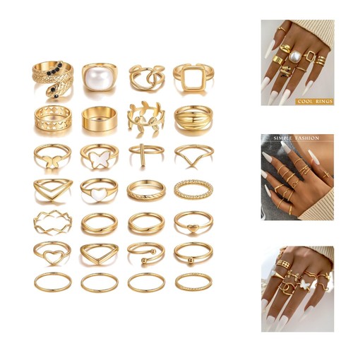 30 Pcs Gold Rings Set for Women, Boho Stackable Midi Rings, Silver Knuckle Ri...