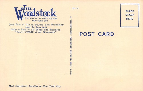 Cartolina vintage in lino Hotel Woodstock At Time Square scena di strada New York City - Foto 2 di 2
