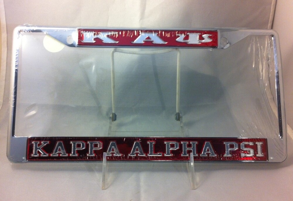 Kappa Alpha Psi Three Greek Letter License Plate Frame-Crimson/Silver-New!