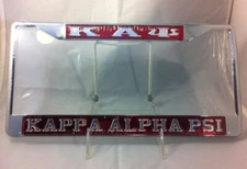 Kappa Alpha Psi Three Greek Letter License Plate Frame-Crimson/Silver-New!