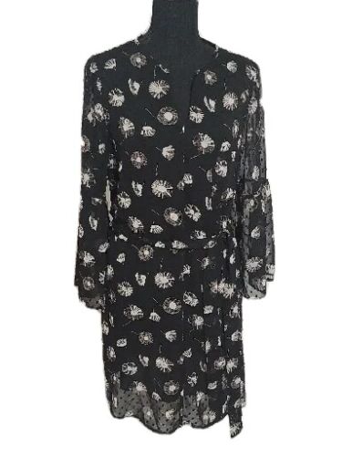 Womens 19 Cooper Black Floral Boho 3/4 Sleeve Dress Size M