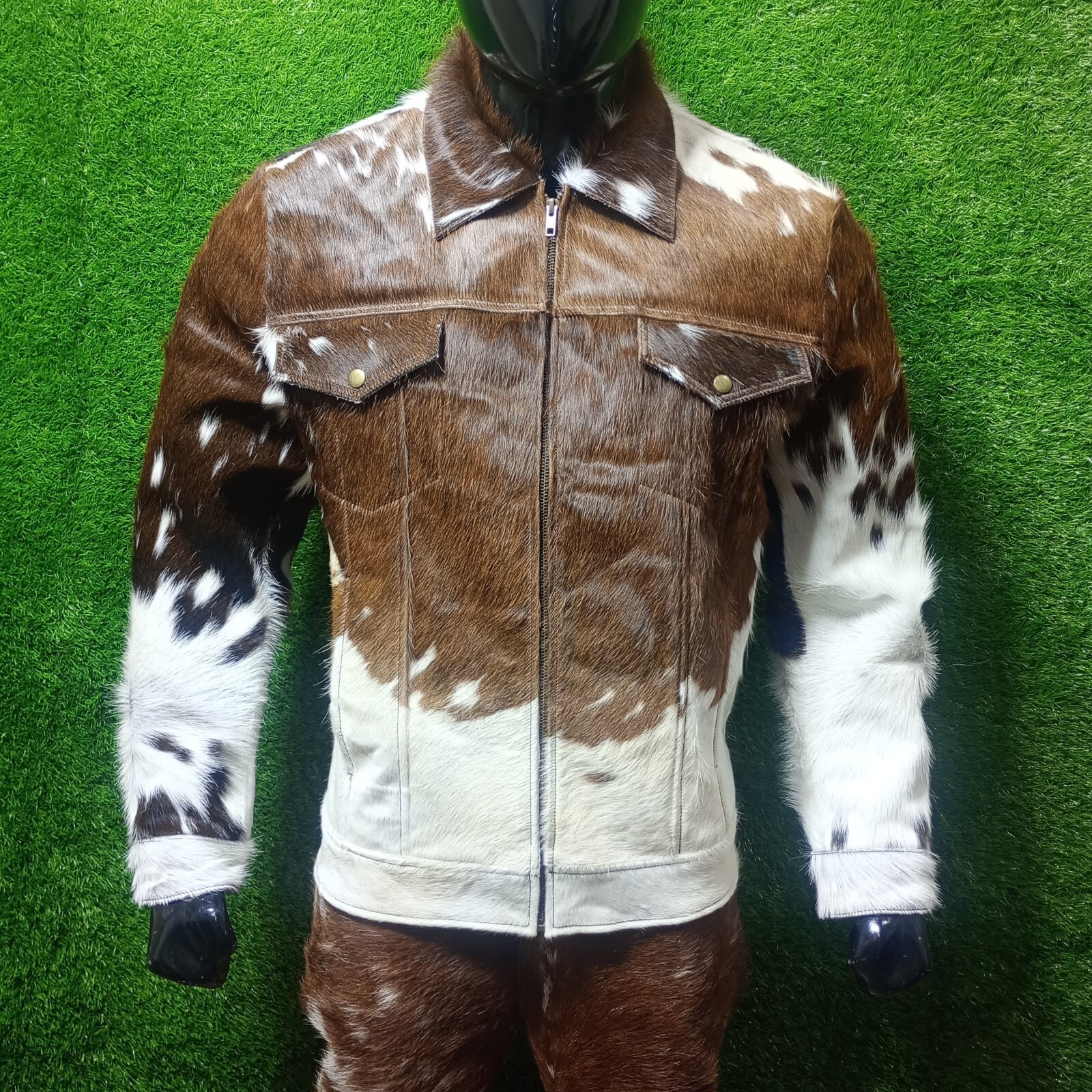 Chaqueta de cuero de vaca HairOn para hombre con cremallera cuero real estilo occidental abrigo de pelo real