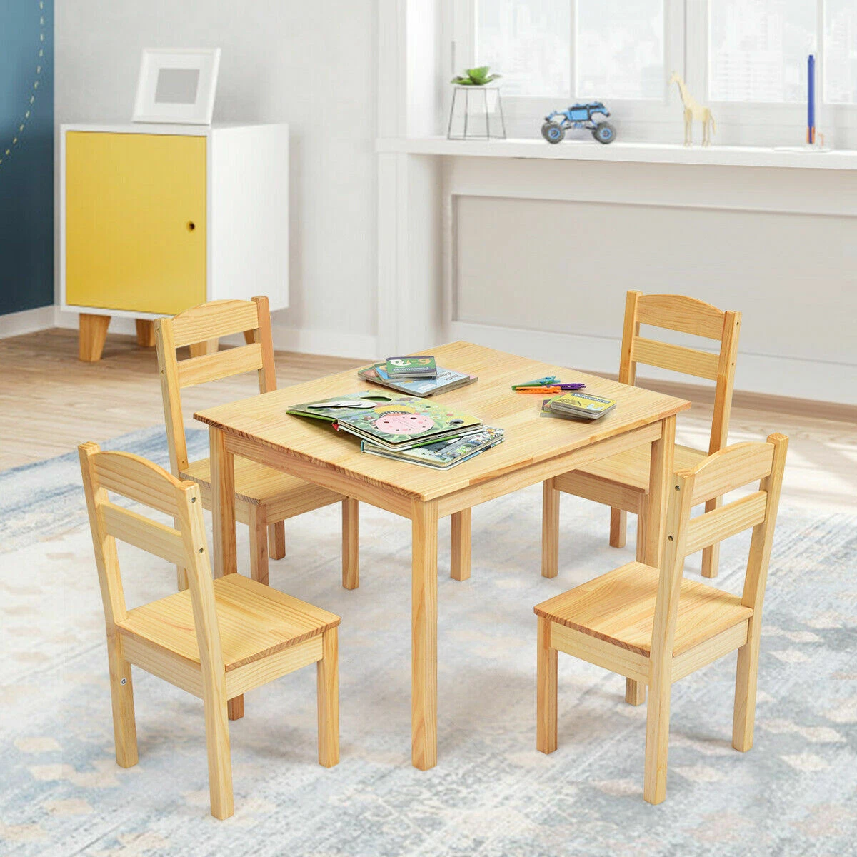 Wood kids online table and chairs