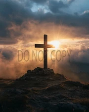 Cross On The Hill Jesus Christ Christian Holy 8X10 AI Generated 8X10 Print