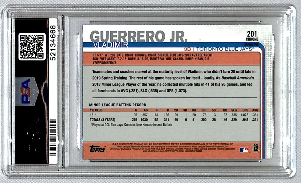 Vladimir Guerrero Jr. 2019 Topps Chrome Pink Refractor Rookie #201 Toronto Blue - Image 2 of 2