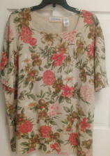 Alfred Dunner Sweater Floral Beaded 3x Tan/Pink