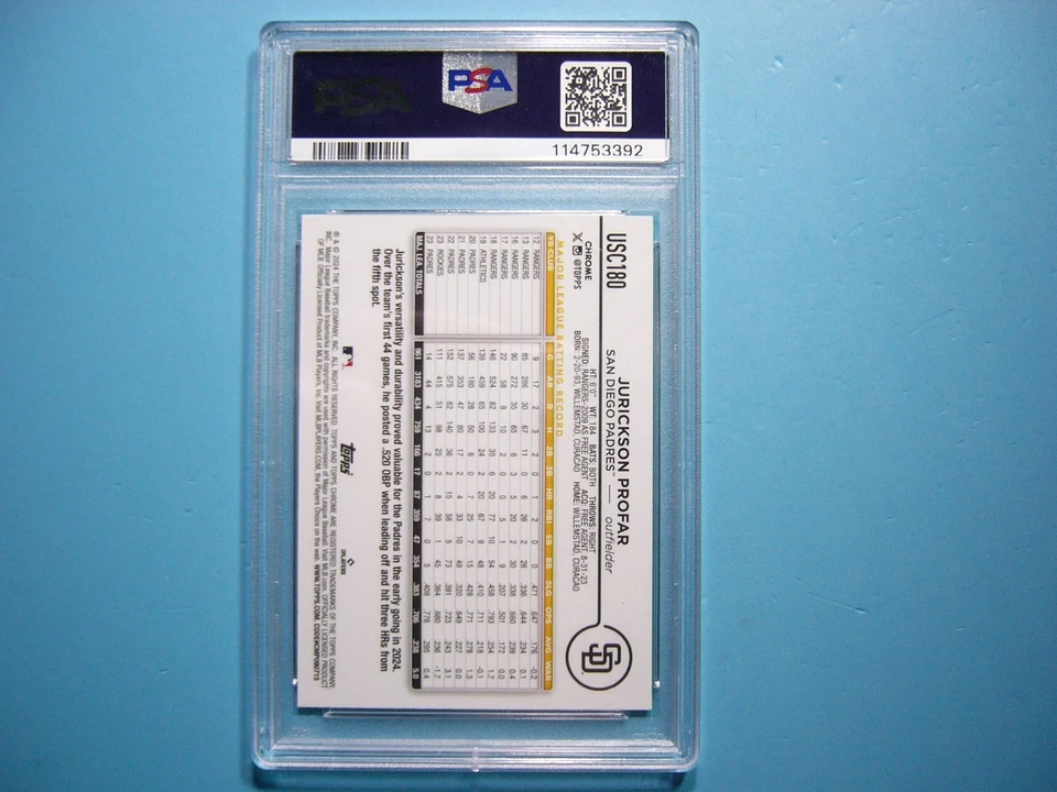 Actualización cromada Topps 2024 #usc180 Jurickson Profar refractor verde PSA 10/99 GL Foto 2 de 4