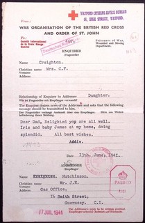 GB GUERNSEY: 1941 WWII German Red Cross Message to Watford via Geneva / Censor