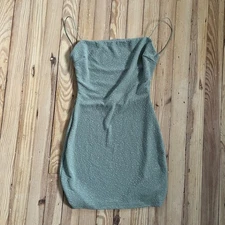 Windsor Women's Sage Green Sparkle Square Neck Mini Dress Cutout Back Size M
