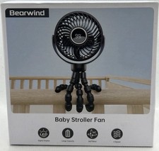 Bearwind Baby Stroller Fan USB Rechargeable LED Display 4-Speed NEW