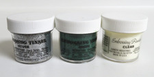 Lot of 3 Ranger Industries Embossing Tinsel Powder Jars  Silver Green  Clear