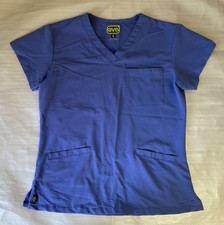 Ave Women's Blue V-Neck Scrub Top Short Sleeve Pockets Uniform Size L Medical Cl